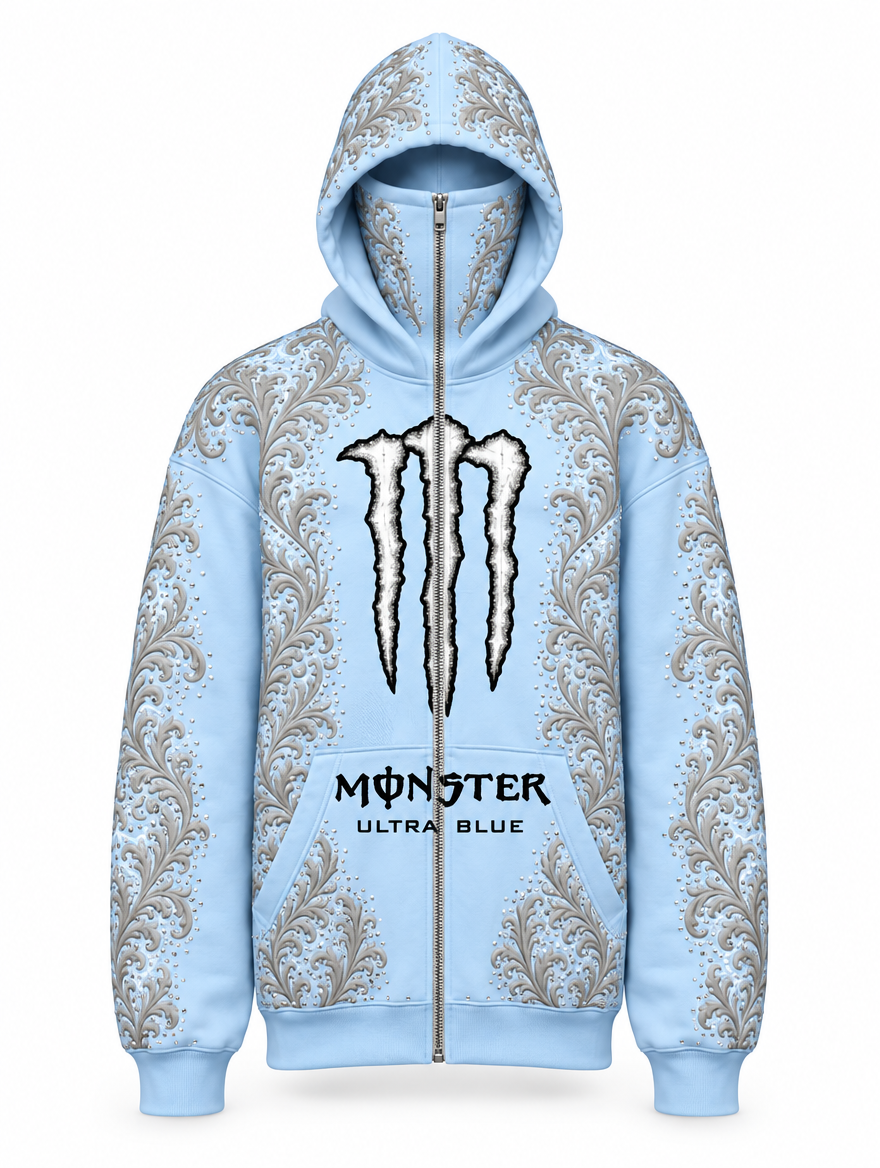 Ultra Blue | Front view, hood up and balaclava zipped up